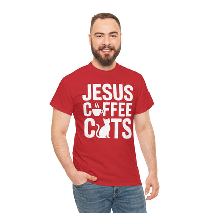 Christian Jesus, Coffee, Cats - Religous Cat Caffeine Lover T-Shirt