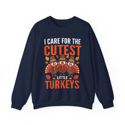 Care For Little Turkeys Nurse Fall Thanksgiving Scrub Top Sweatshirt
