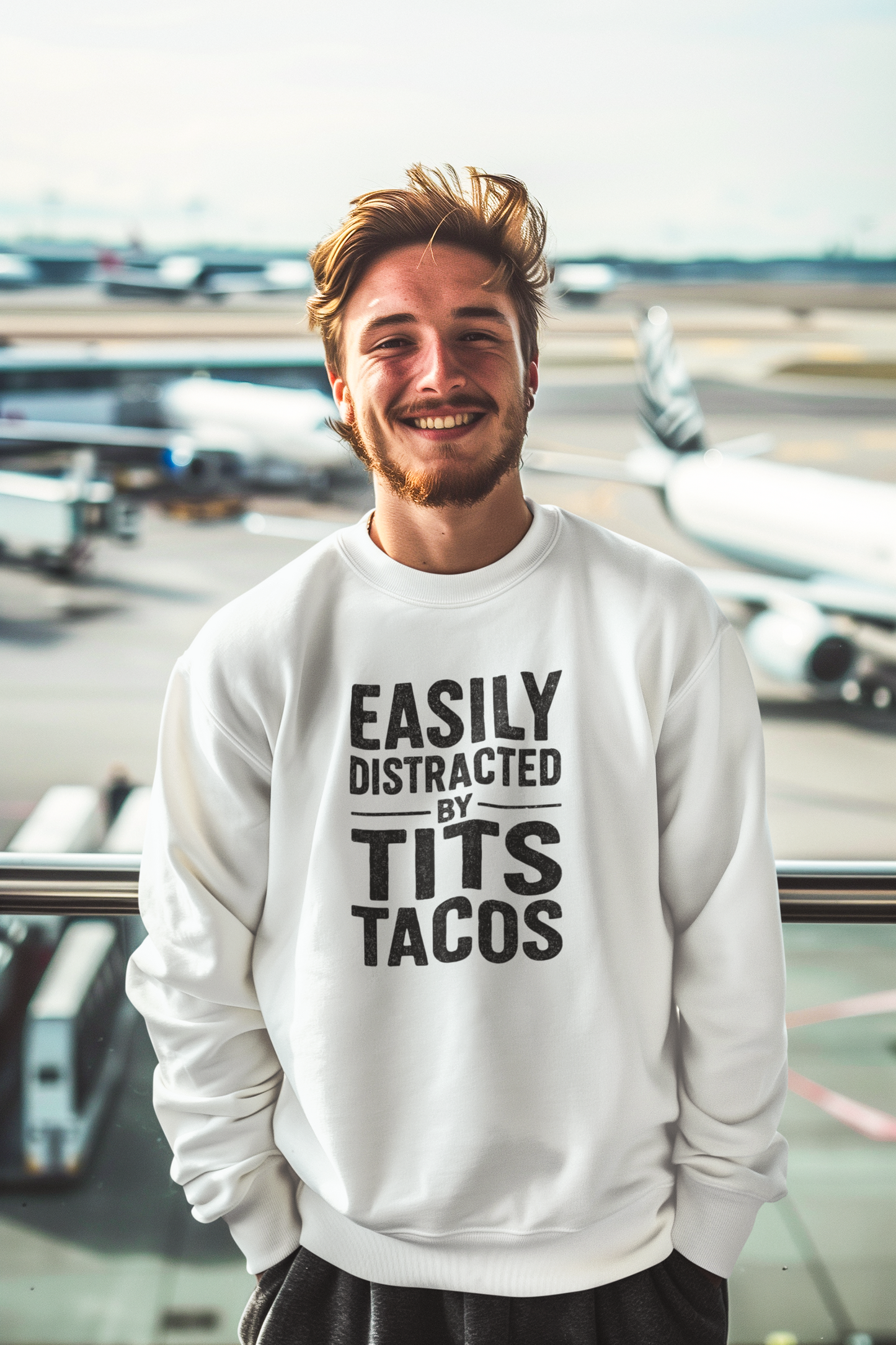 Men's Easily Distracted By Tits and Tacos Adult Humor Gift Sweatshirt