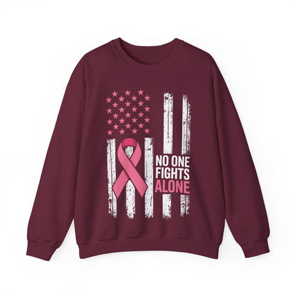 No One Fights Breast Cancer Alone American Flag Pink Ribbon Sweatshirt