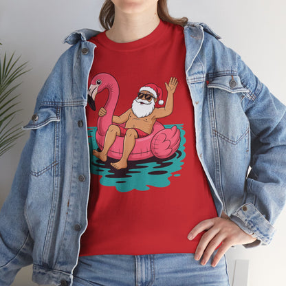 Santa Flamingo Floatie Funny Christmas In July Summer Xmas T-Shirt