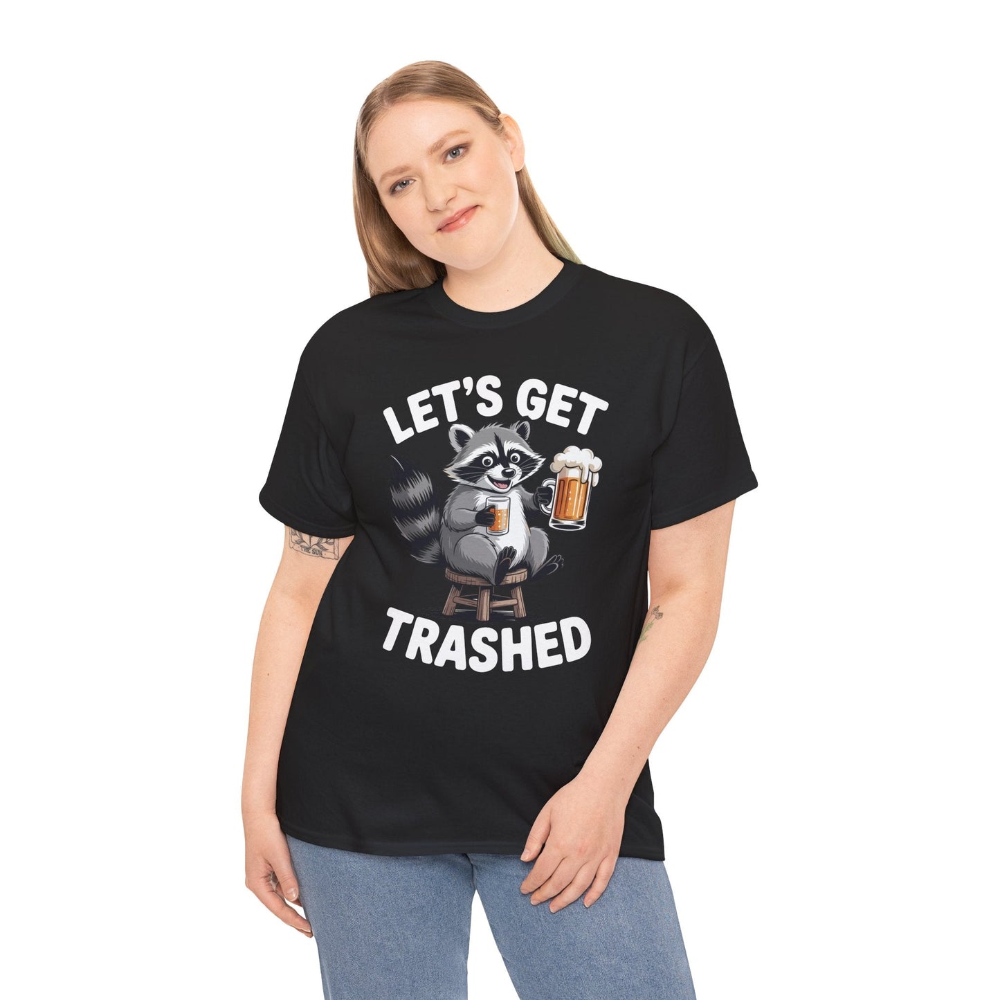Funny Let's Get Trashed Raccoon Meme Humor Beer Drinking T-Shirt