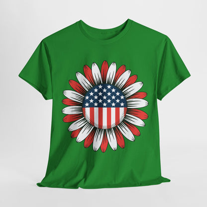 Sunflower American Flag 4th of July Women Men Merica USA T-Shirt