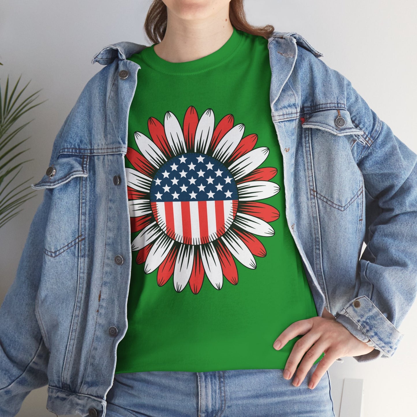 Sunflower American Flag 4th of July Women Men Merica USA T-Shirt