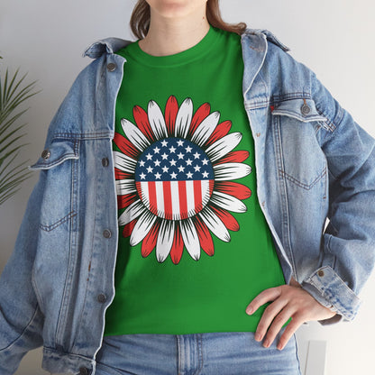 Sunflower American Flag 4th of July Women Men Merica USA T-Shirt