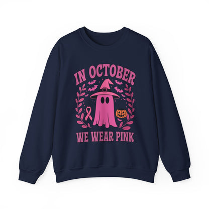 In October We Wear Pink Breast Cancer Awareness Halloween Sweatshirt