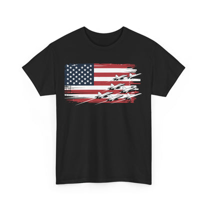 Patriotic Red White Blue USA Flag Fighter Jets 4th of July T-Shirt