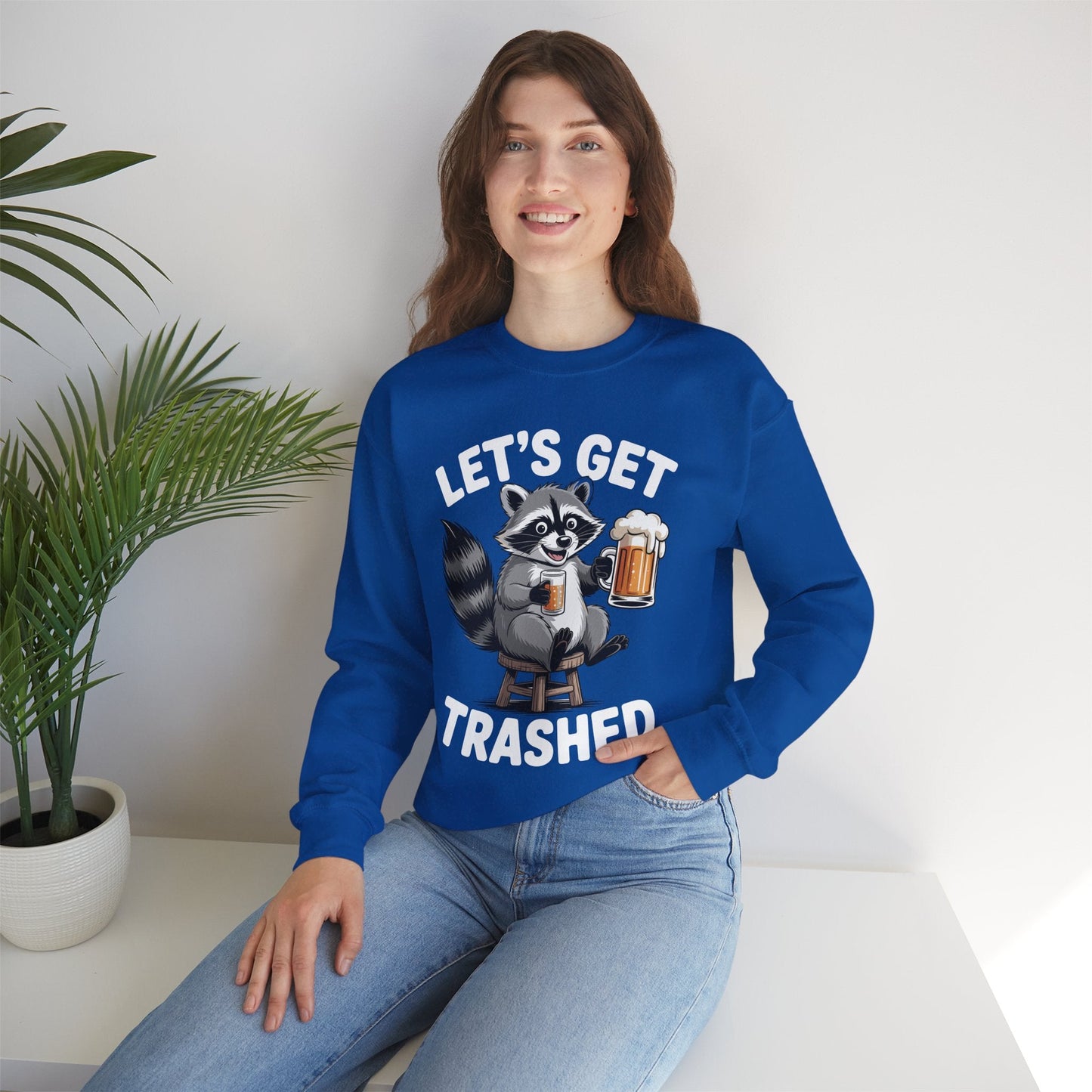 Funny Let's Get Trashed Raccoon Meme Humor Beer Drinking Sweatshirt