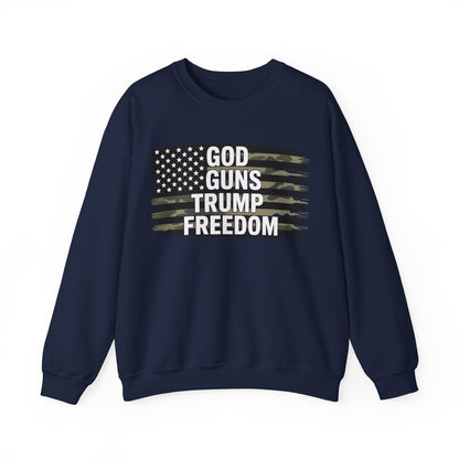 God Guns Trump Freedom Funny Camouflage Pro Gun USA Flag Sweatshirt