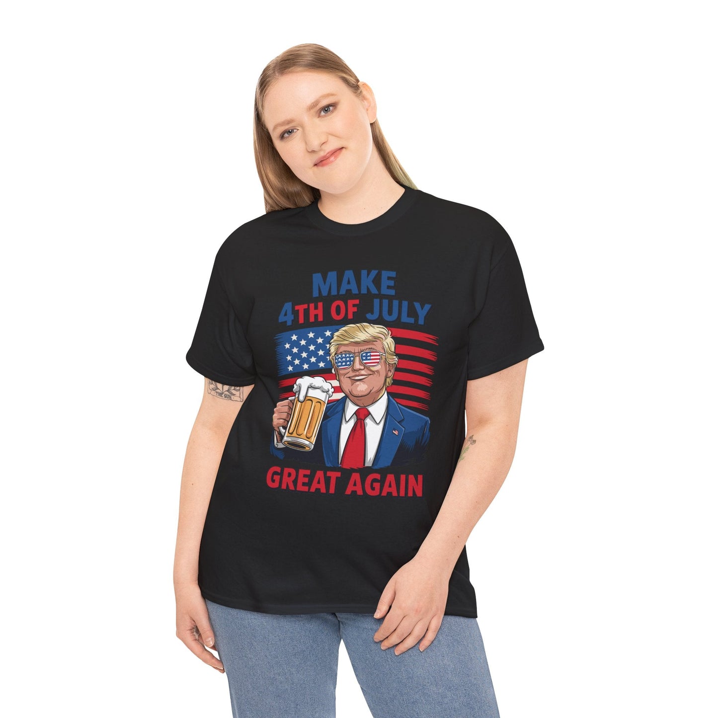 Funny Trump Make 4th Of July Great Again Drinking Beer T-Shirt