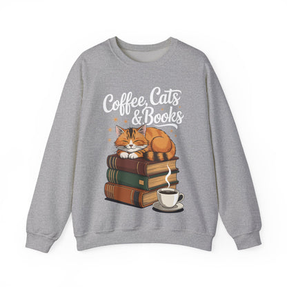 Coffee Cats & Books Lover, For Women & Girls, Funny Coffee Sweatshirt
