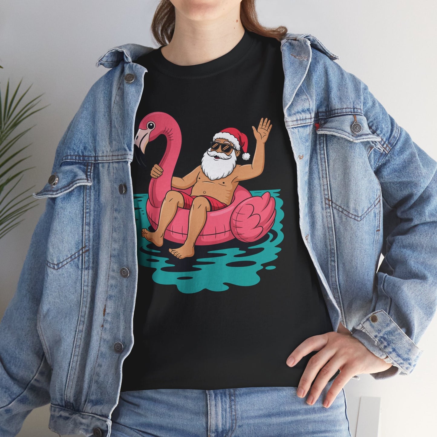 Santa Flamingo Floatie Funny Christmas In July Summer Xmas T-Shirt