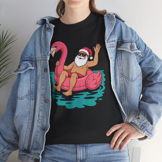 Santa Flamingo Floatie Funny Christmas In July Summer Xmas T-Shirt