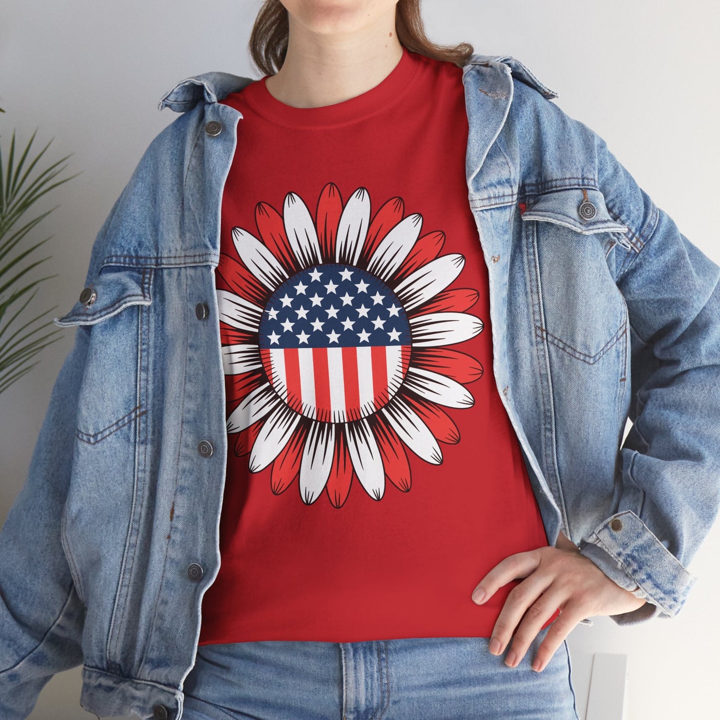 Sunflower American Flag 4th of July Women Men Merica USA T-Shirt