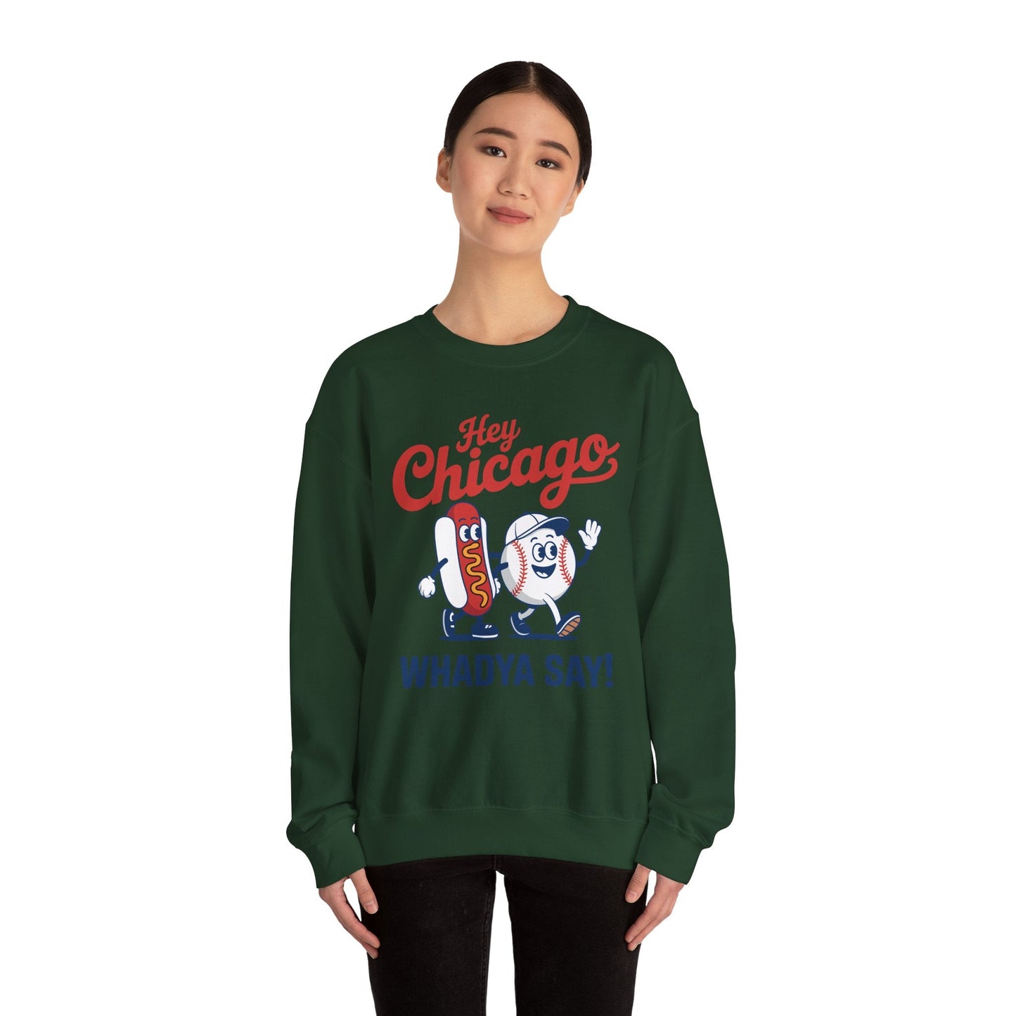 Hey Chicago Whadya Say Baseball and Hot Dog 4th of July Men Women Sweatshirt