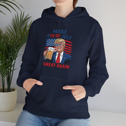 Funny Trump Make 4th Of July Great Again Drinking Beer Hoodie