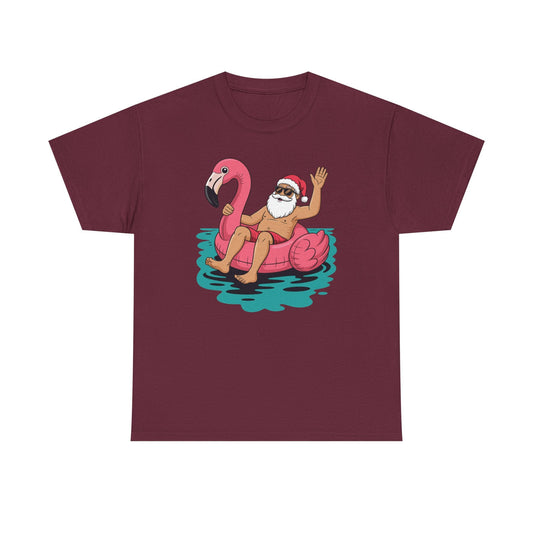 Santa Flamingo Floatie Funny Christmas In July Summer Xmas T-Shirt