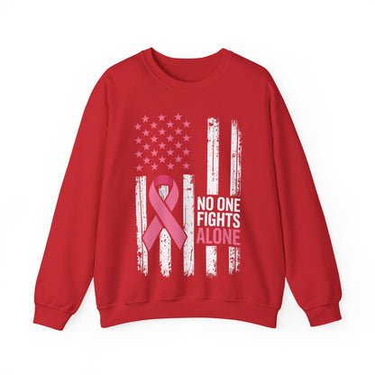 No One Fights Breast Cancer Alone American Flag Pink Ribbon Sweatshirt