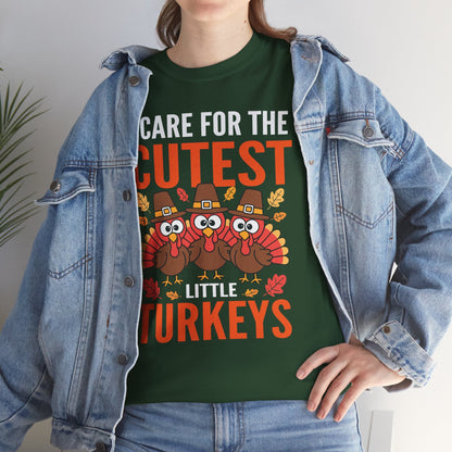 Care For Little Turkeys Nurse Fall Thanksgiving Scrub Top T-Shirt