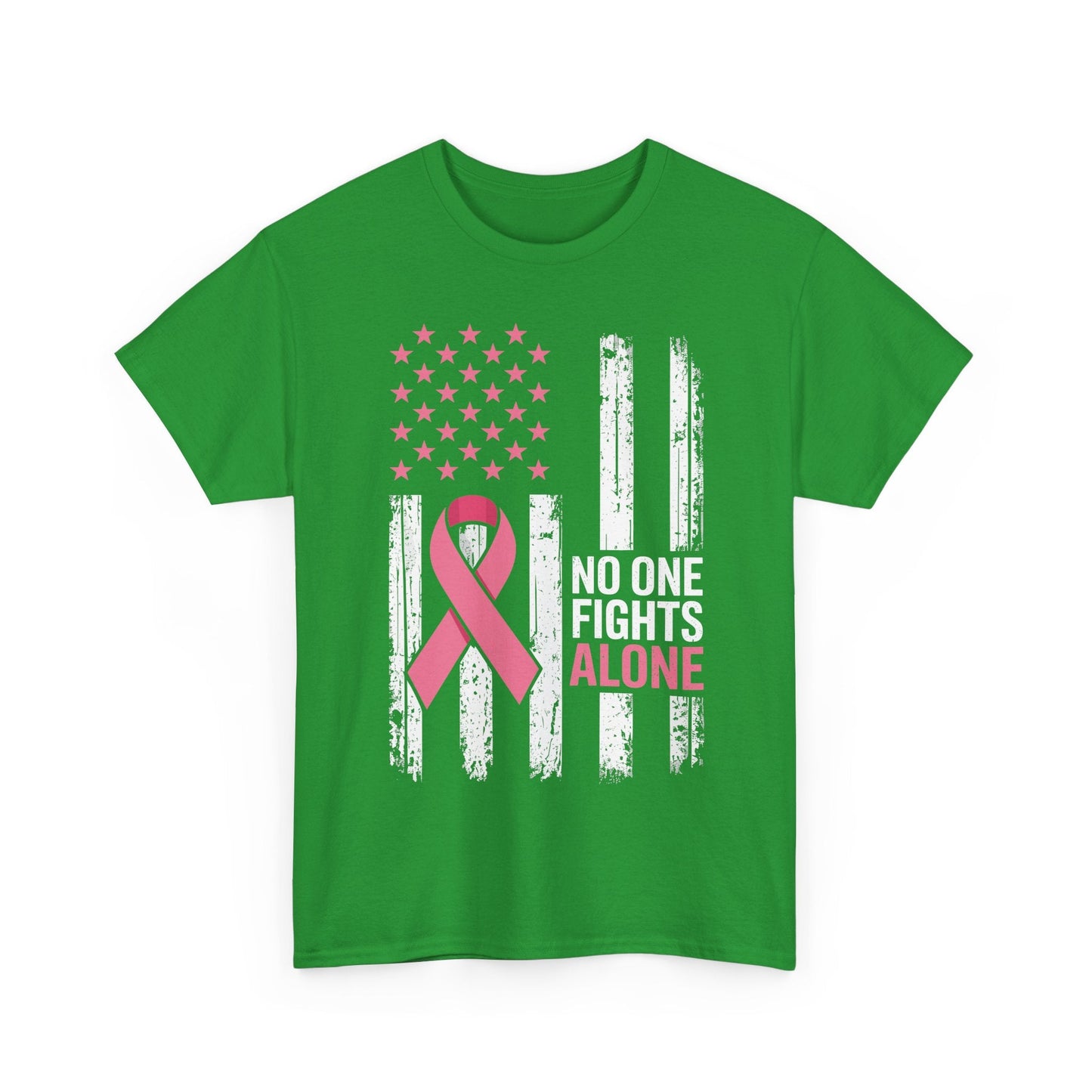 No One Fights Breast Cancer Alone American Flag Pink Ribbon T-Shirt