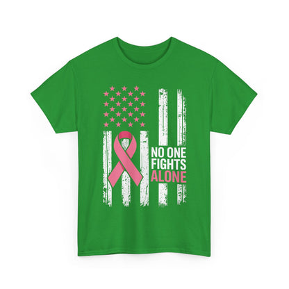 No One Fights Breast Cancer Alone American Flag Pink Ribbon T-Shirt