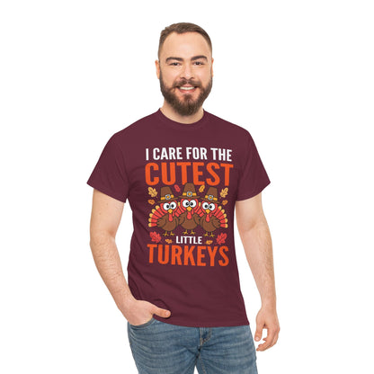 Care For Little Turkeys Nurse Fall Thanksgiving Scrub Top T-Shirt