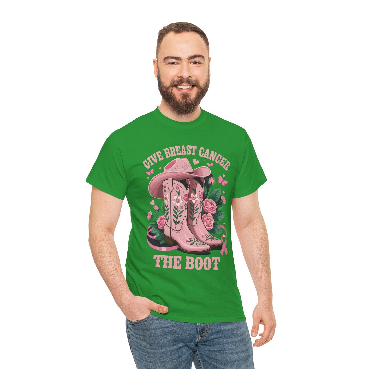 Give Breast Cancer The Boot Cowgirl Cancer Awareness Ribbon T-Shirt