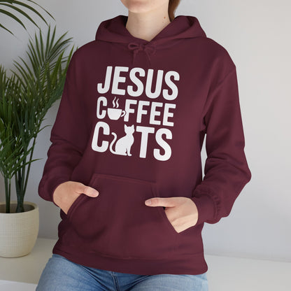 Christian Jesus, Coffee, Cats - Religous Cat Caffeine Lover Hoodie