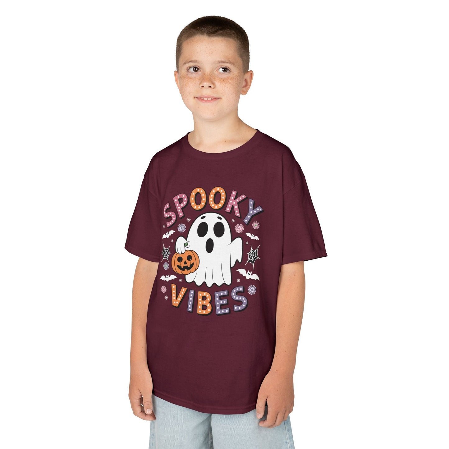 Spooky Vibes Ghost Retro Groovy Halloween Kids T-Shirt