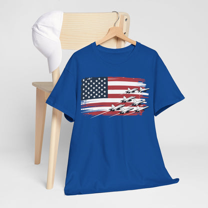 Patriotic Red White Blue USA Flag Fighter Jets 4th of July T-Shirt