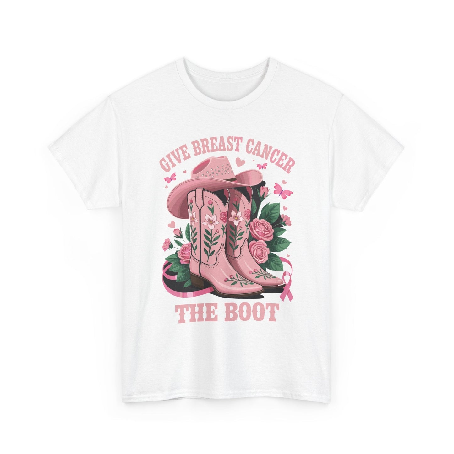 Give Breast Cancer The Boot Cowgirl Cancer Awareness Ribbon T-Shirt