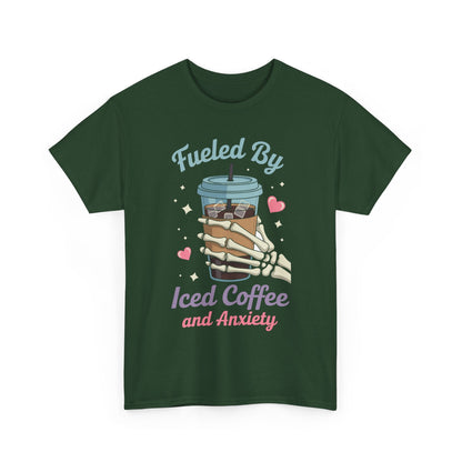 Fueled by Iced Coffee and Anxiety Funny Coffee Lover T-Shirt