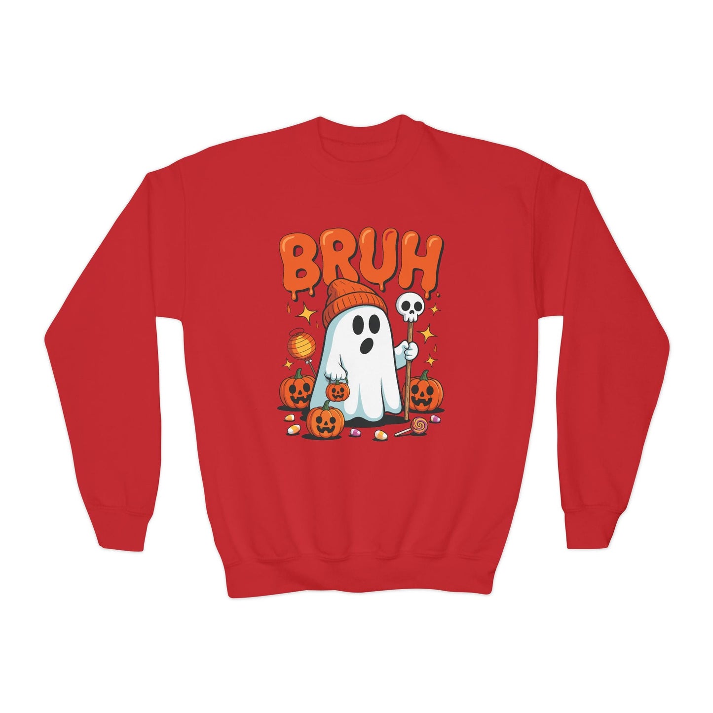 Bruh Ghost Halloween Cute Ghost Trick Or Treat Candy Kids Sweatshirt
