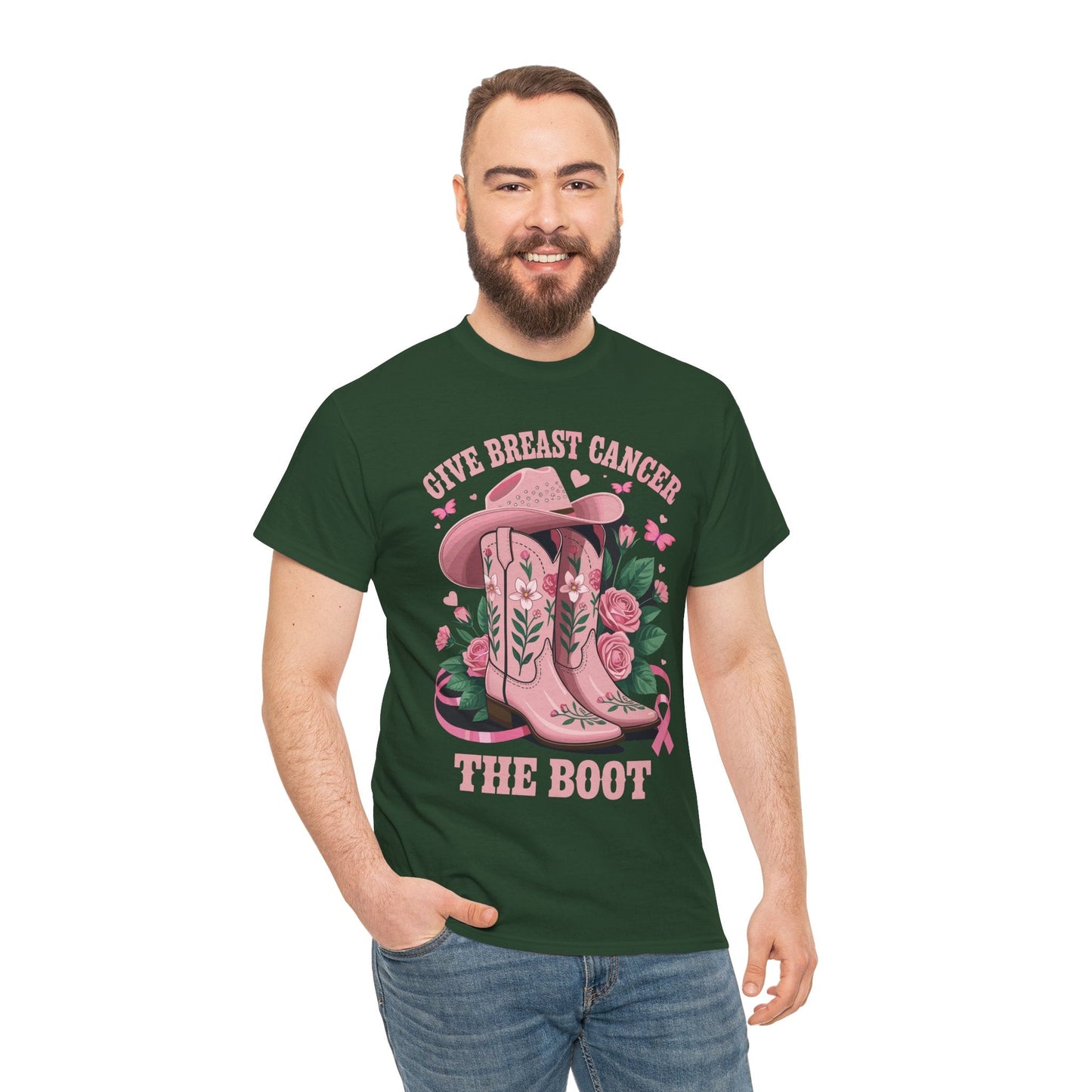 Give Breast Cancer The Boot Cowgirl Cancer Awareness Ribbon T-Shirt