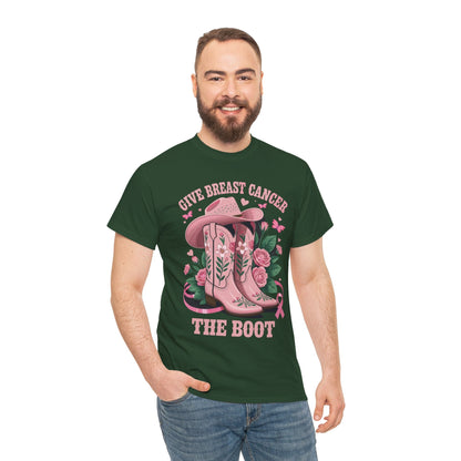 Give Breast Cancer The Boot Cowgirl Cancer Awareness Ribbon T-Shirt