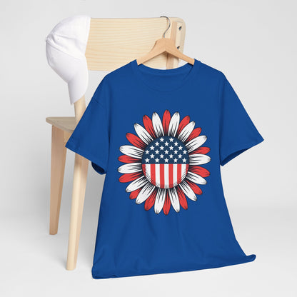 Sunflower American Flag 4th of July Women Men Merica USA T-Shirt
