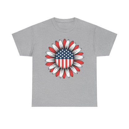 Sunflower American Flag 4th of July Women Men Merica USA T-Shirt