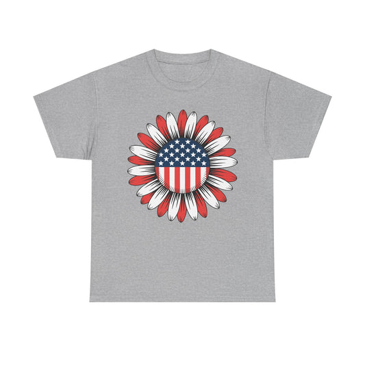 Sunflower American Flag 4th of July Women Men Merica USA T-Shirt