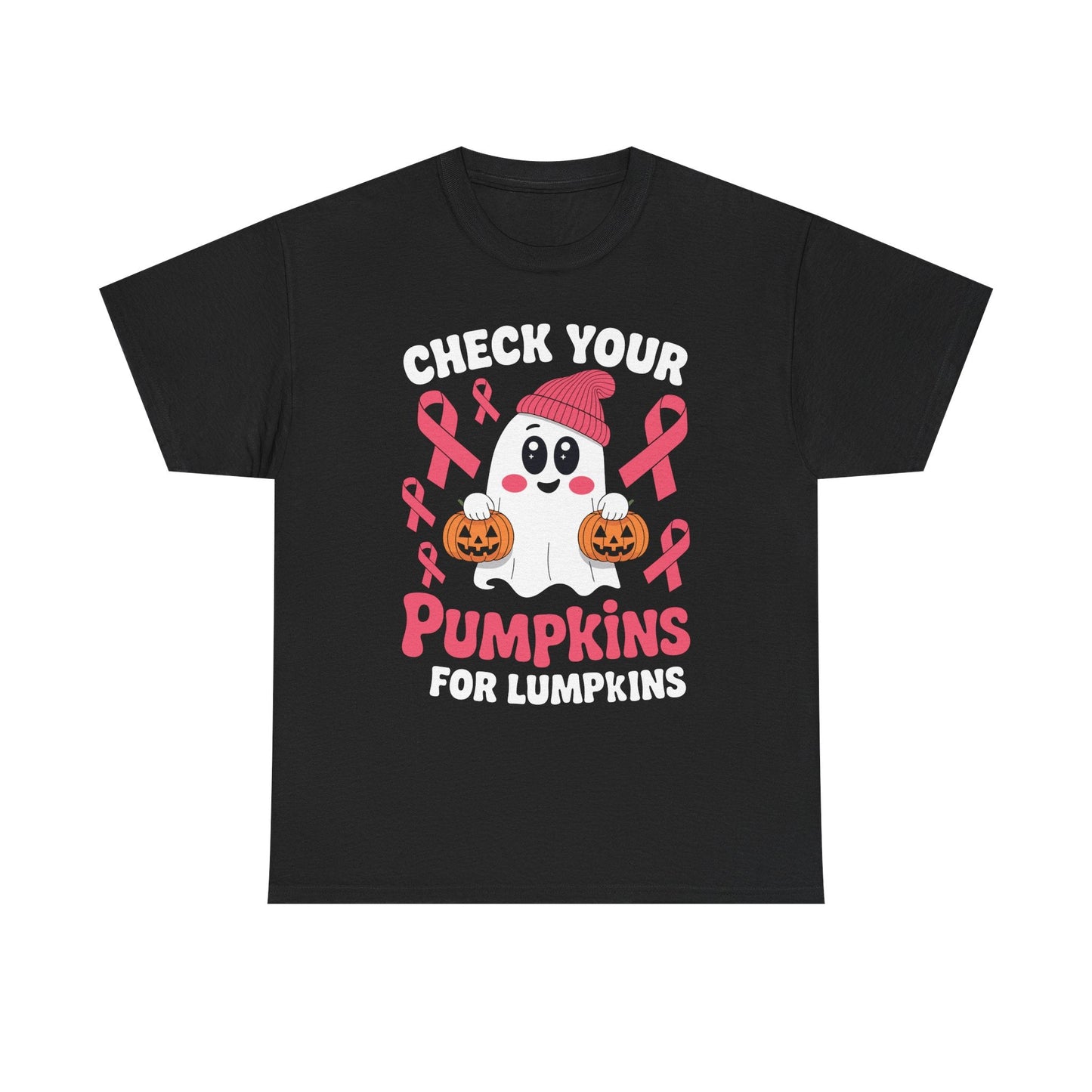 Breast Cancer Halloween Boo Ghost Check Your Pumpkins Womens T-Shirt