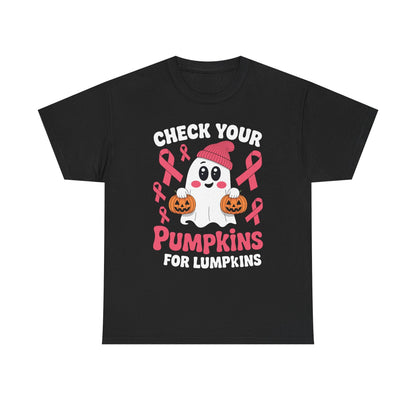 Breast Cancer Halloween Boo Ghost Check Your Pumpkins Womens T-Shirt