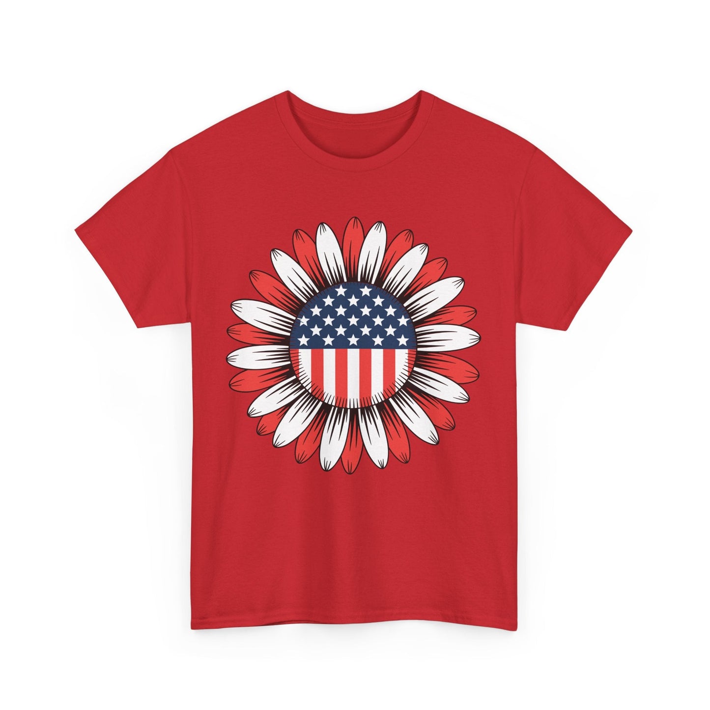 Sunflower American Flag 4th of July Women Men Merica USA T-Shirt