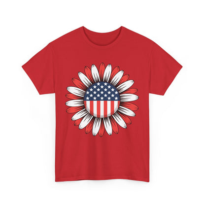 Sunflower American Flag 4th of July Women Men Merica USA T-Shirt