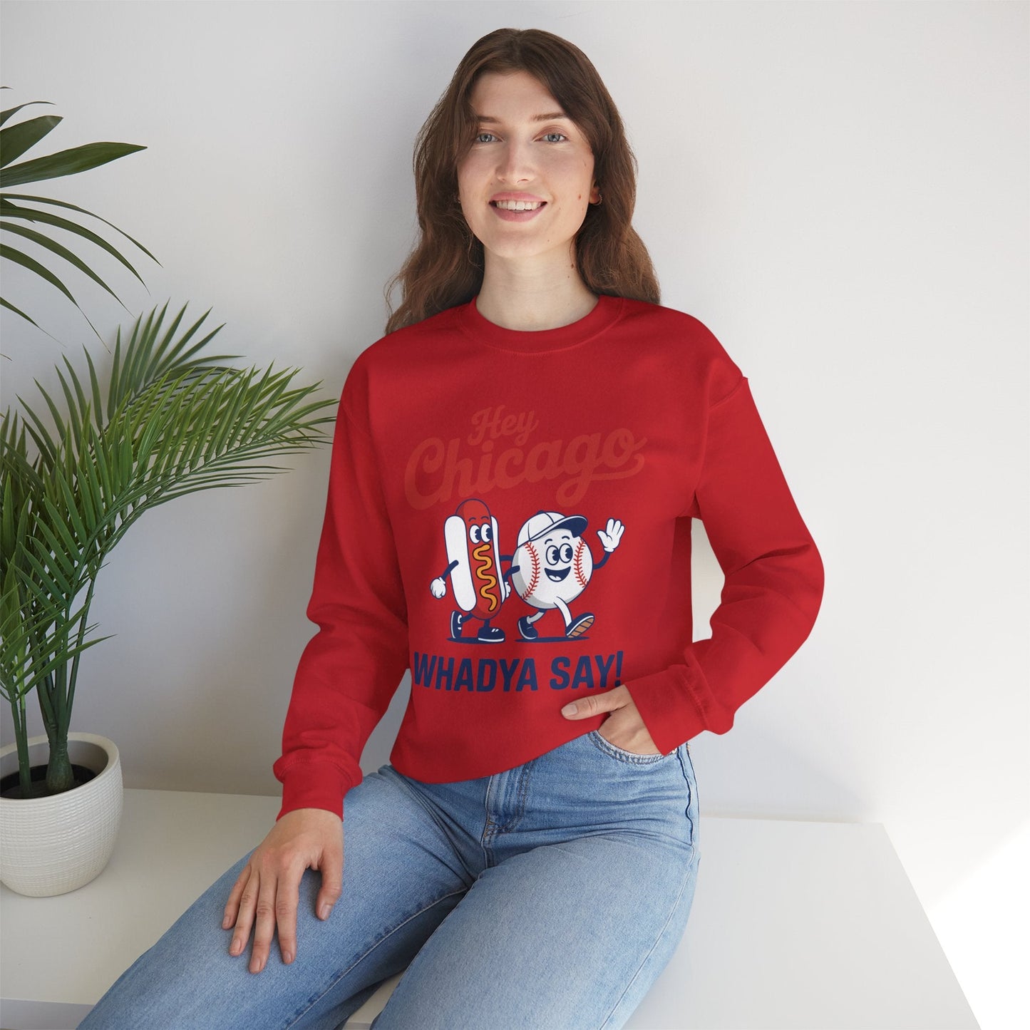 Hey Chicago Whadya Say Baseball and Hot Dog 4th of July Men Women Sweatshirt
