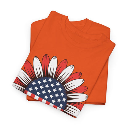 Sunflower American Flag 4th of July Women Men Merica USA T-Shirt