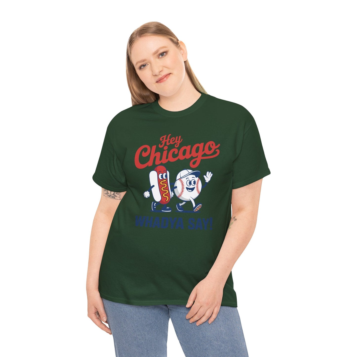 Hey Chicago Whadya Say Baseball and Hot Dog 4th of July Men Women T-Shirt