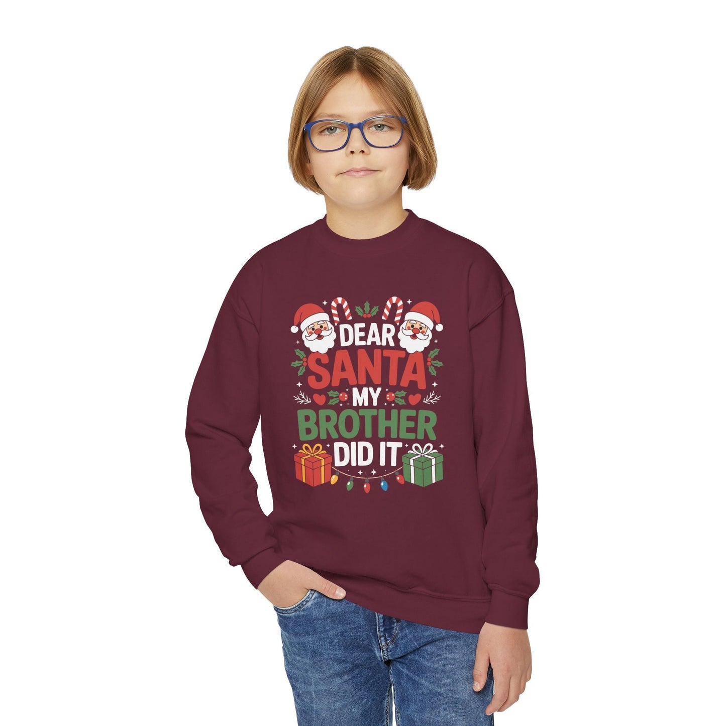 Dear Santa My Brother Did It Funny Christmas Boys Girls Kids Sweatshirt