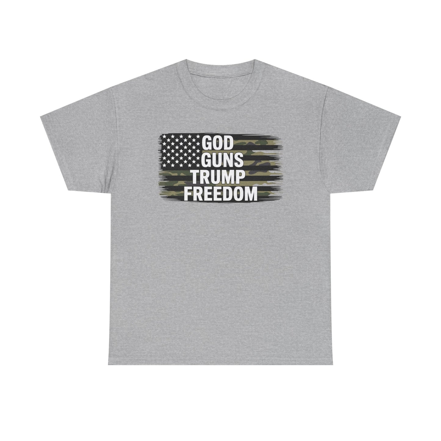 God Guns Trump Freedom Funny Camouflage Pro Gun USA Flag T-Shirt