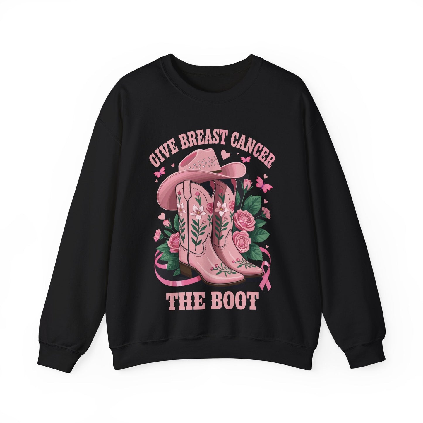 Give Breast Cancer The Boot Cowgirl Cancer Awareness Ribbon Sweatshirt