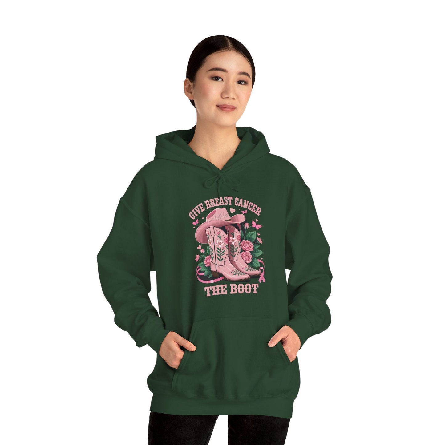 Give Breast Cancer The Boot Cowgirl Cancer Awareness Ribbon Hoodie