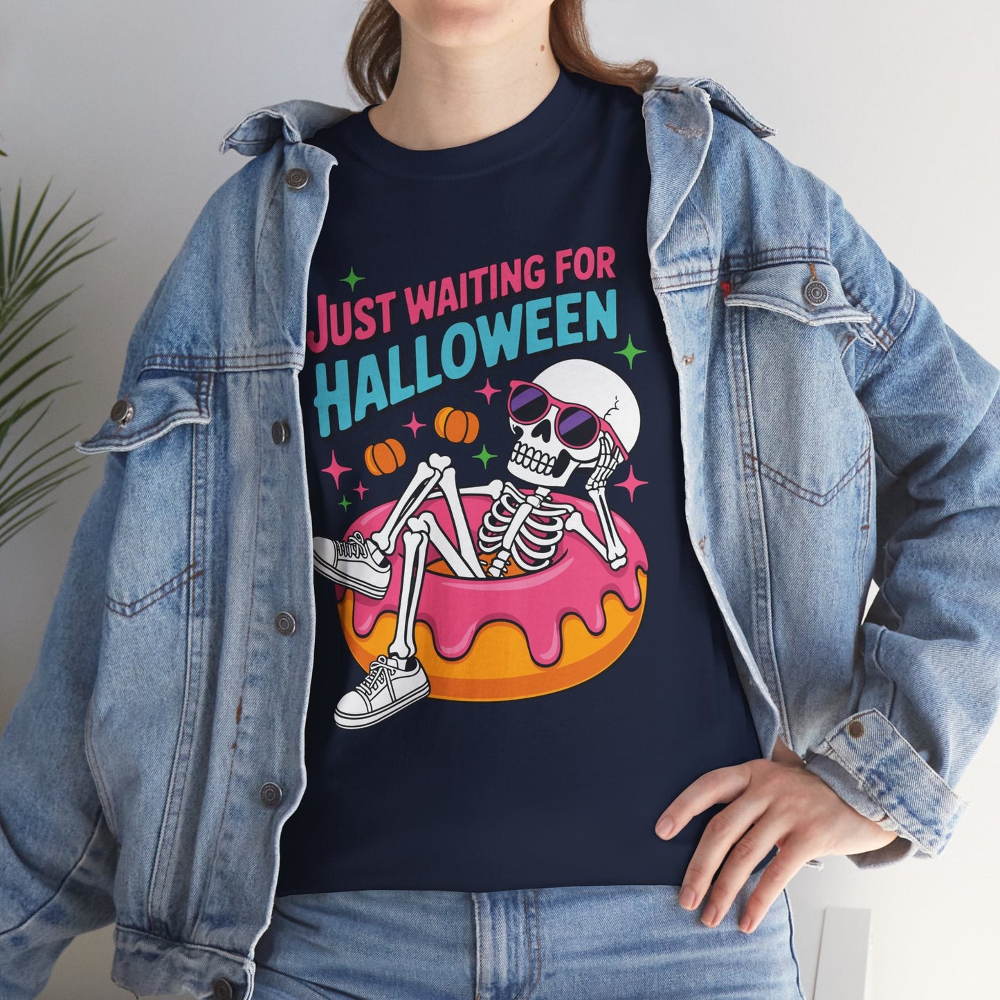 Just Waiting For Halloween Skeleton Donut Summerween Vibes T-Shirt